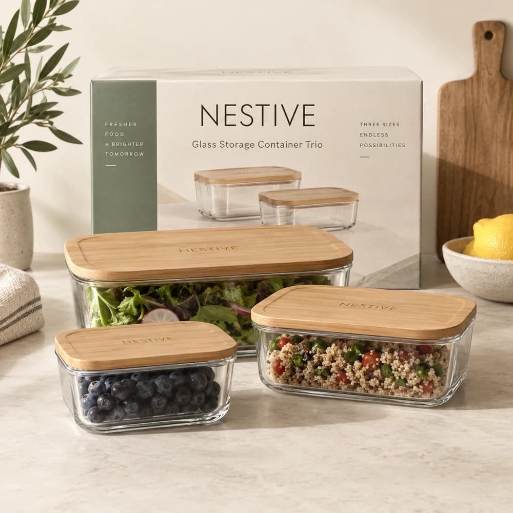 Glass storage container trio